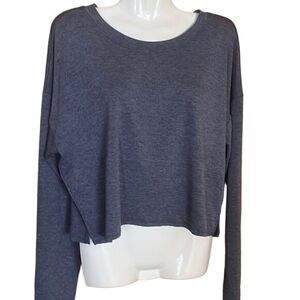 Socialite womens top Size S crop gray-blue long sleeve raw hem round neck NWT